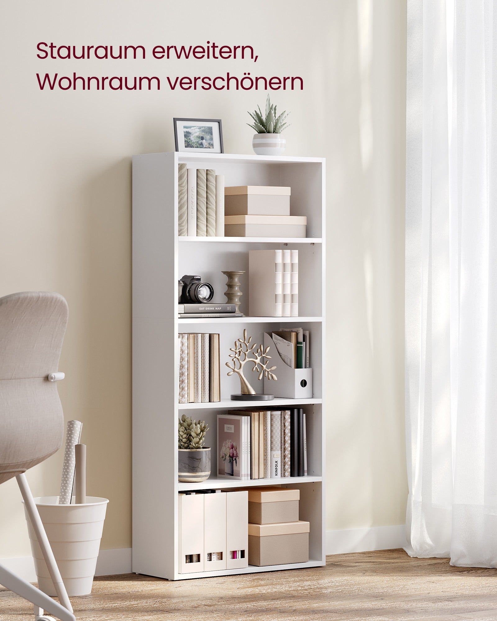 Bücherregal 5 Ebenen wolkenweiß mit verstellbaren Böden