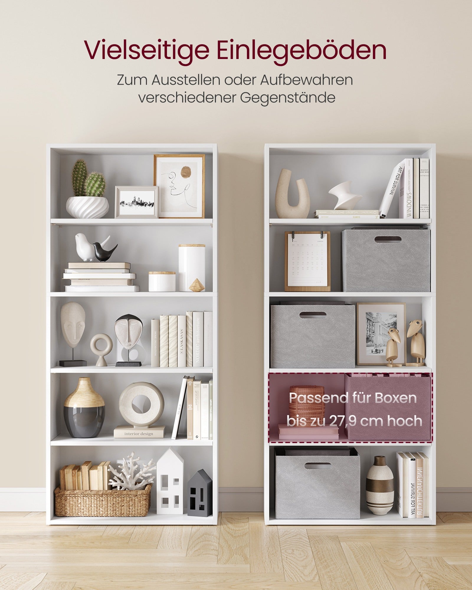 Bücherregal 5 Ebenen wolkenweiß mit verstellbaren Böden