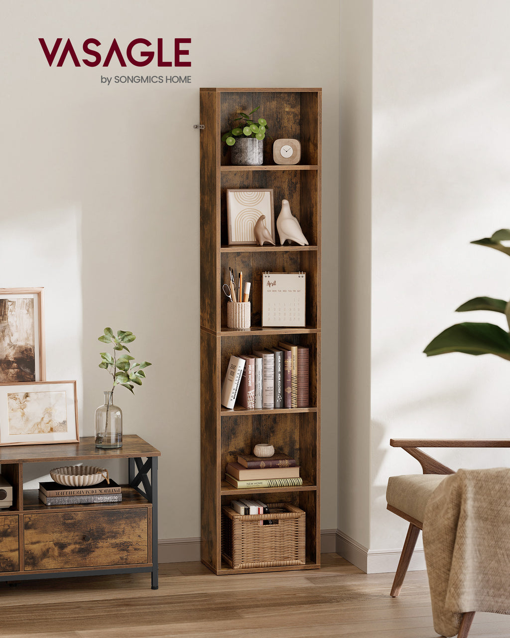 Bücherregal, mit 6 Ebenen 24 x 40 x 178,5 cm vintagebraun