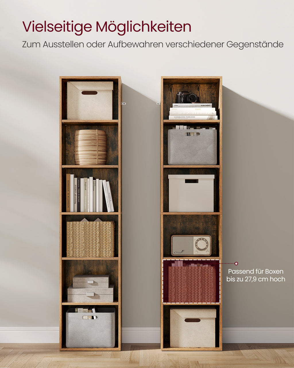 Bücherregal, mit 6 Ebenen 24 x 40 x 178,5 cm vintagebraun