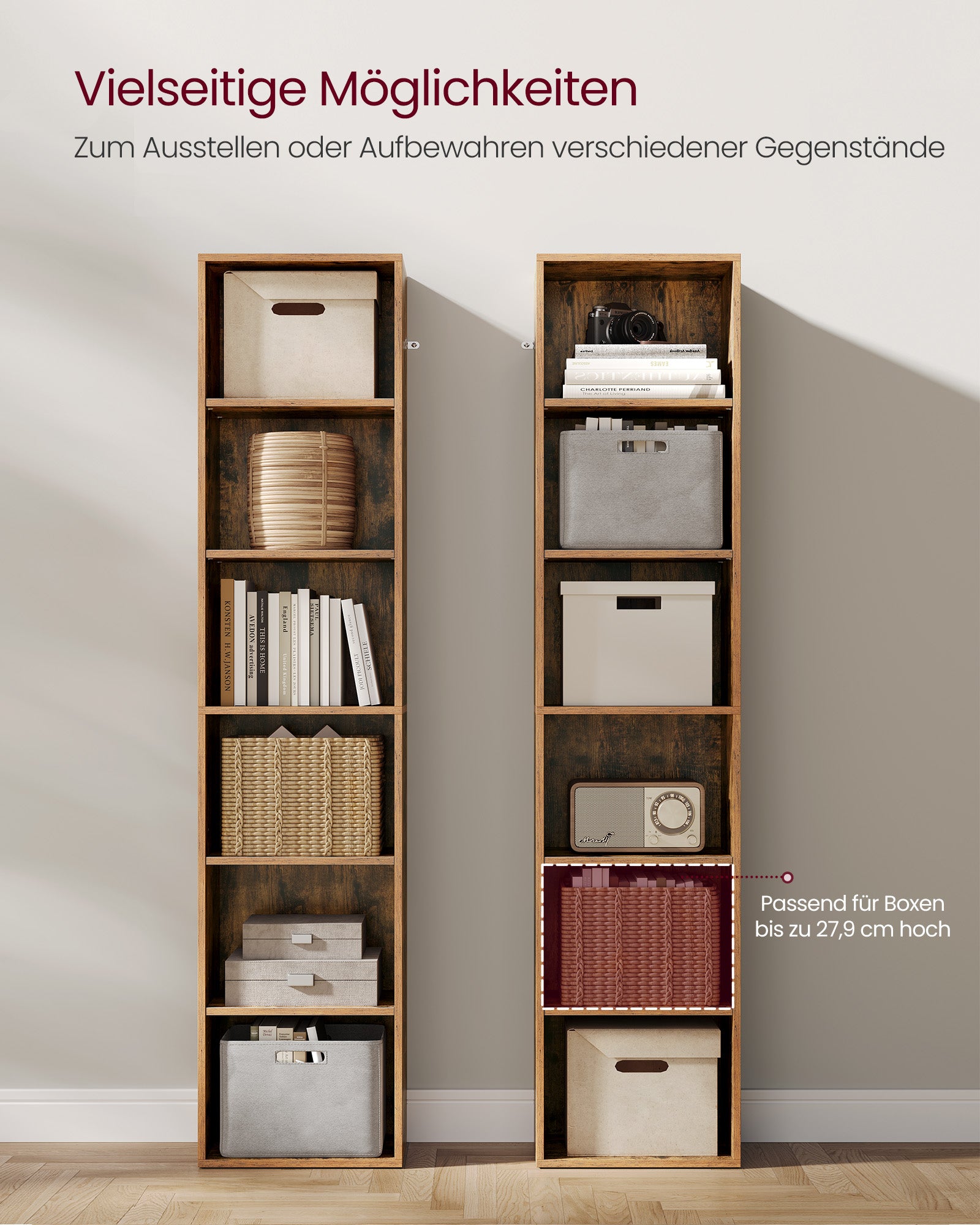 Bücherregal, mit 6 Ebenen 24 x 40 x 178,5 cm vintagebraun