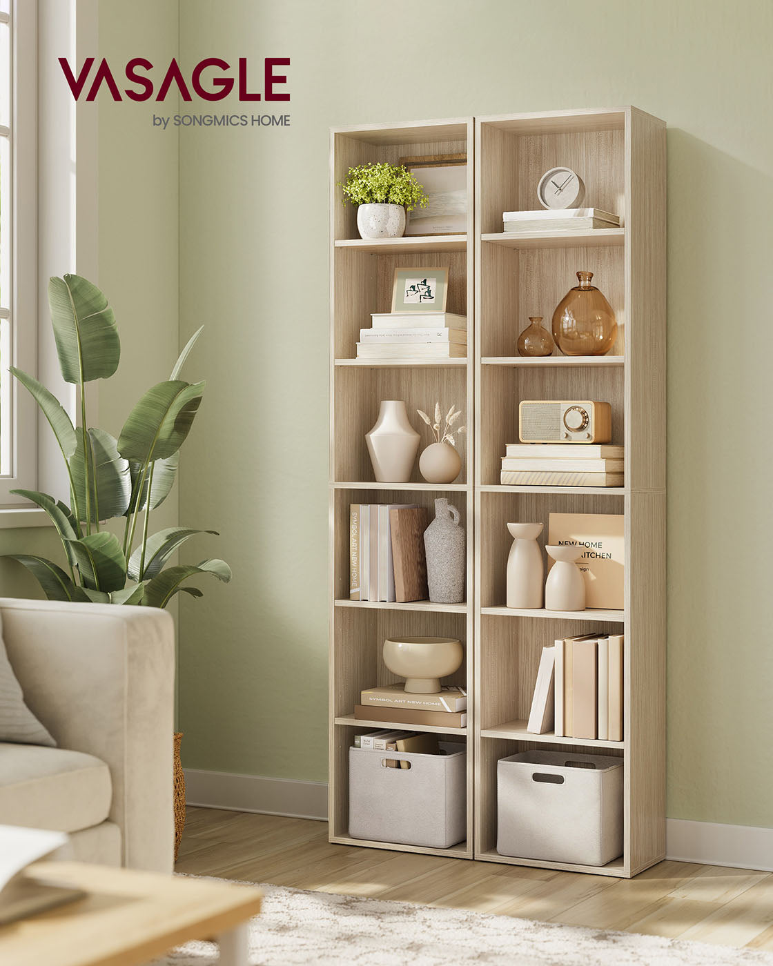 6-stöckiges Standregal 24 x 40 x 178,5 cm naturbeige