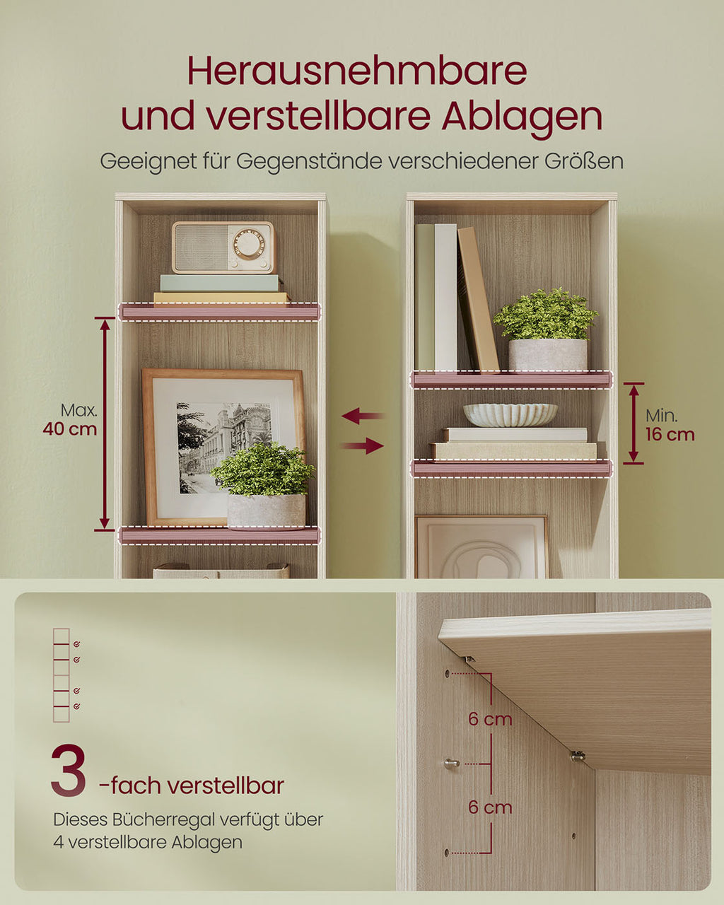 6-stöckiges Standregal 24 x 40 x 178,5 cm naturbeige