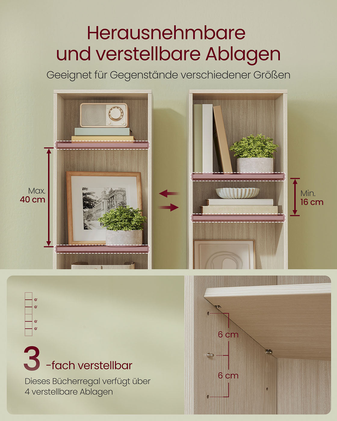6-stöckiges Standregal 24 x 40 x 178,5 cm naturbeige