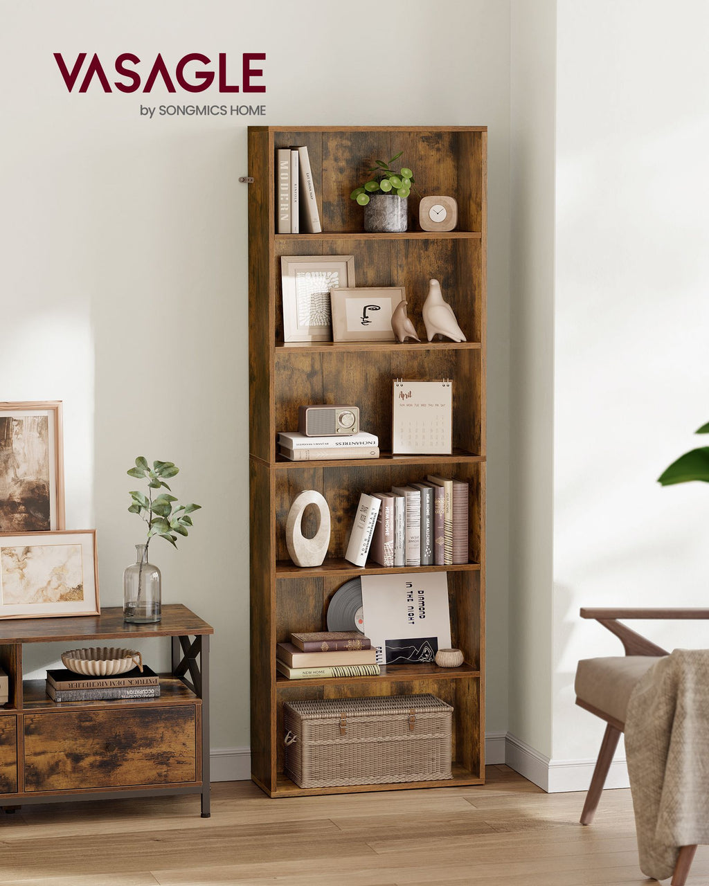 Bücherregal, mit 6 Ebenen 24 x 60 x 178,5 cm vintagebraun
