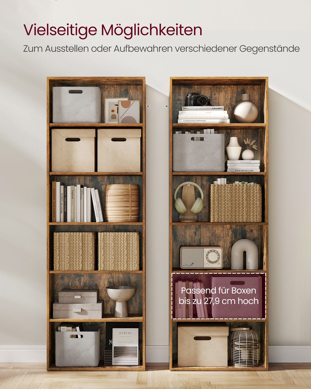 Bücherregal, mit 6 Ebenen 24 x 60 x 178,5 cm vintagebraun