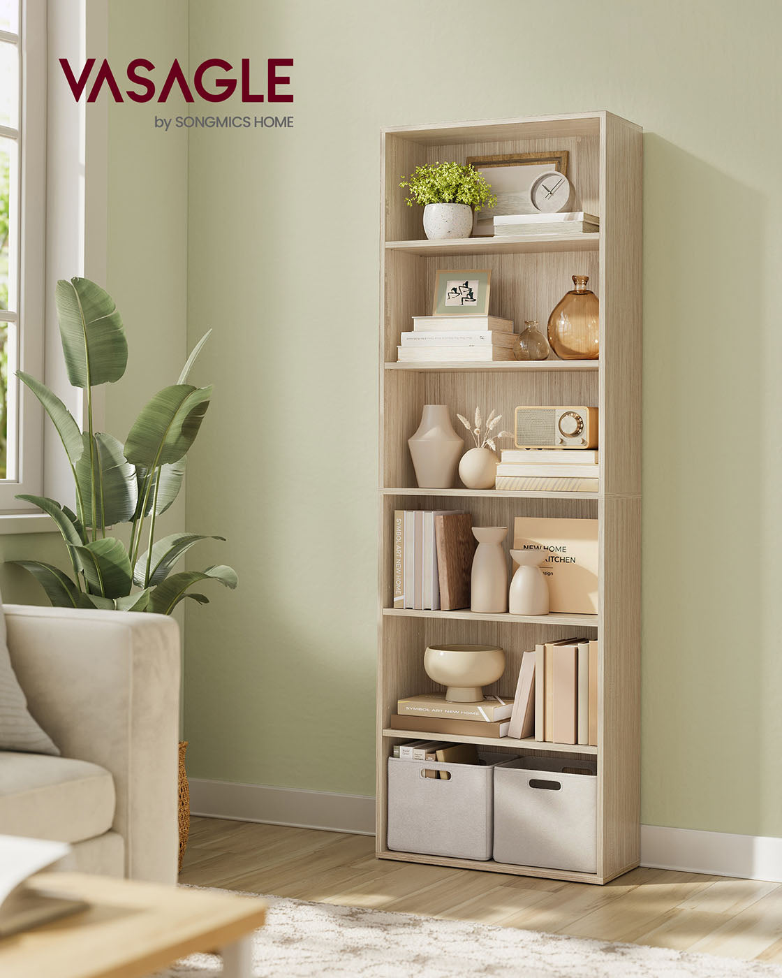 6-stöckiges Standregal 24 x 60 x 178,5 cm naturbeige