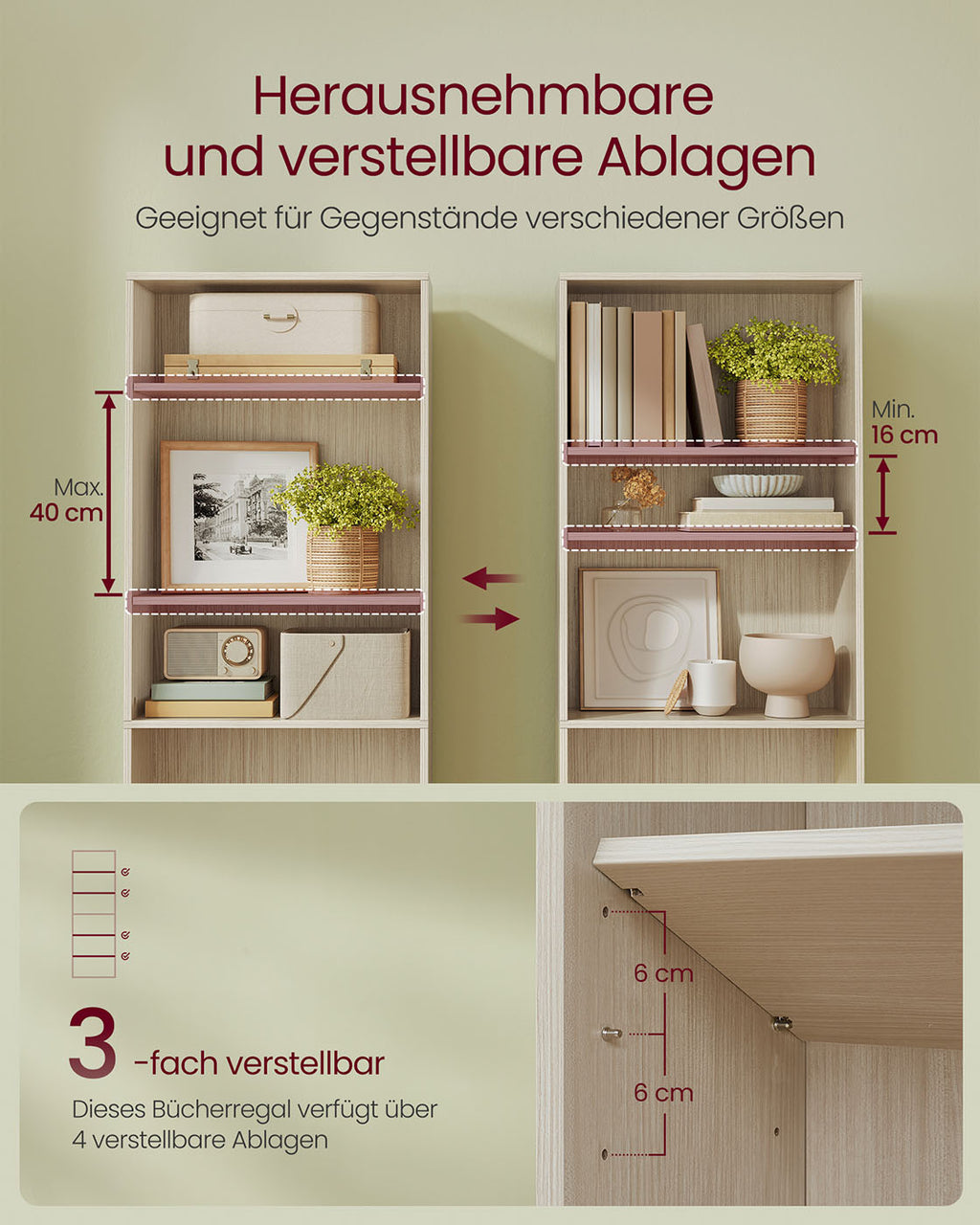 6-stöckiges Standregal 24 x 60 x 178,5 cm naturbeige