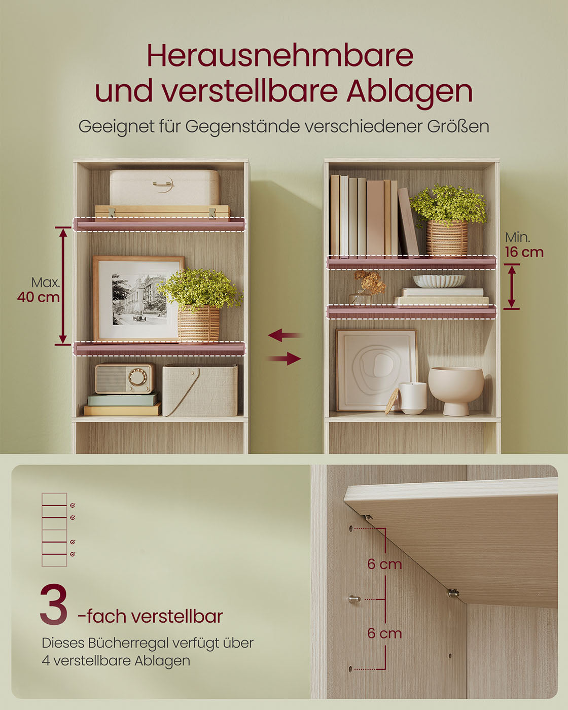 6-stöckiges Standregal 24 x 60 x 178,5 cm naturbeige