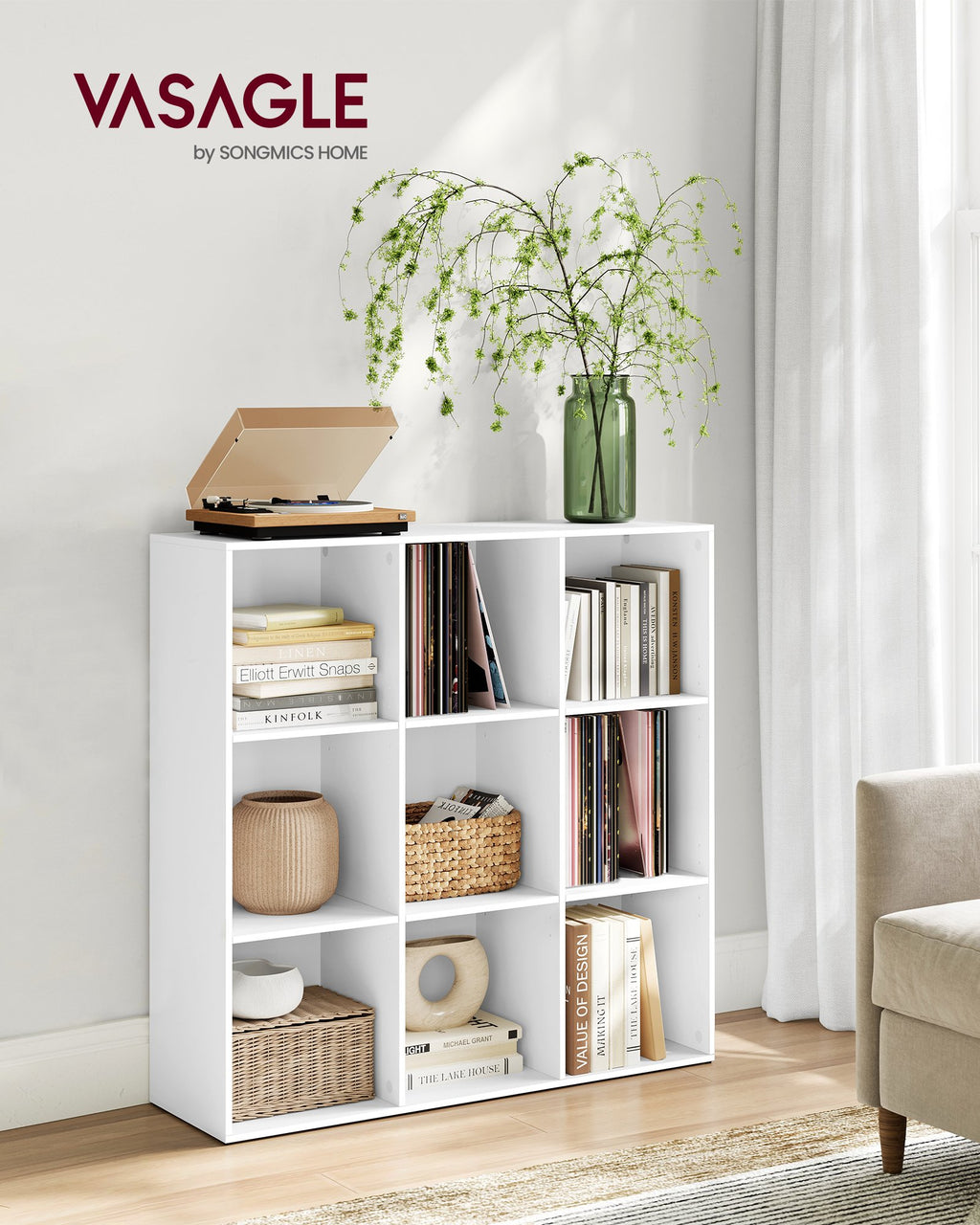 Bücherschrank weiß 9 Fächer für Wohnzimmer oder Büro