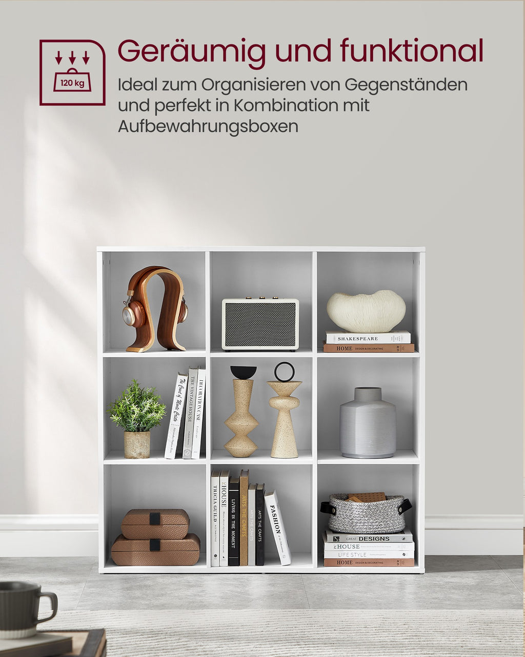 Bücherschrank weiß 9 Fächer für Wohnzimmer oder Büro