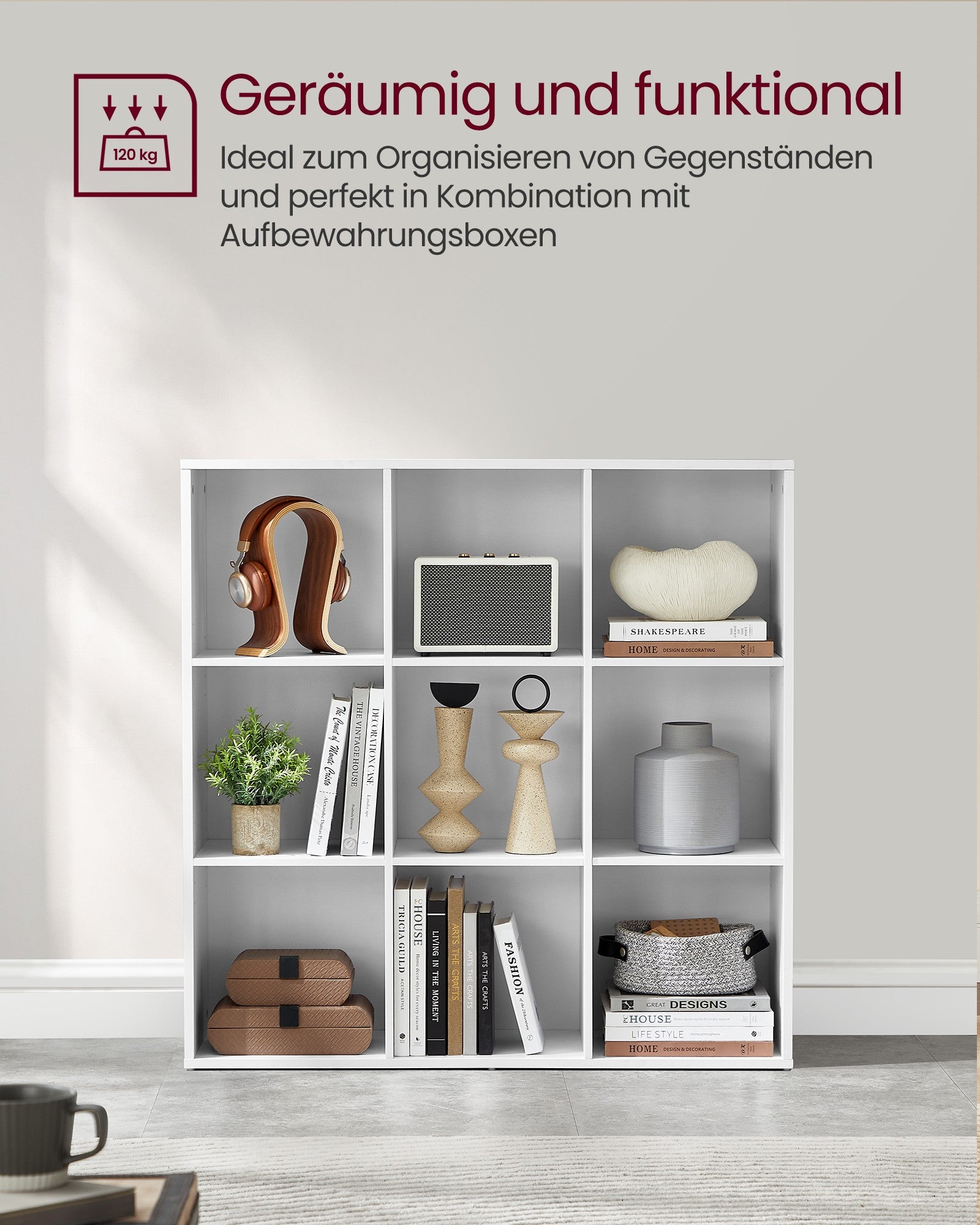 Bücherschrank weiß 9 Fächer für Wohnzimmer oder Büro