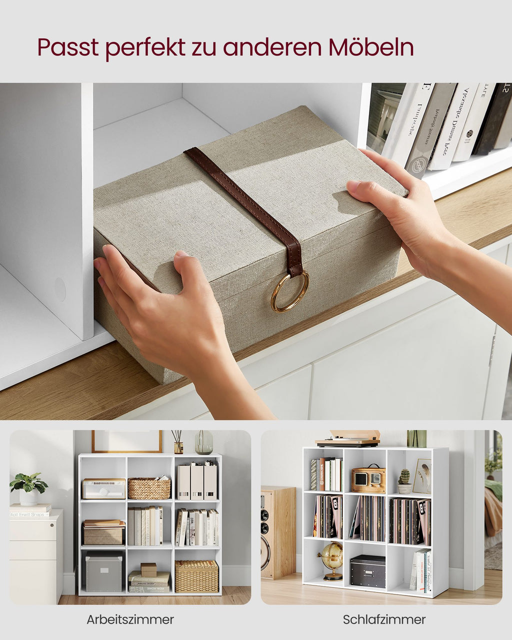 Bücherschrank weiß 9 Fächer für Wohnzimmer oder Büro