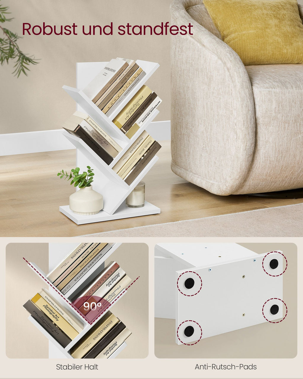 Bücherregal Baumform platzsparend wolkenweiß