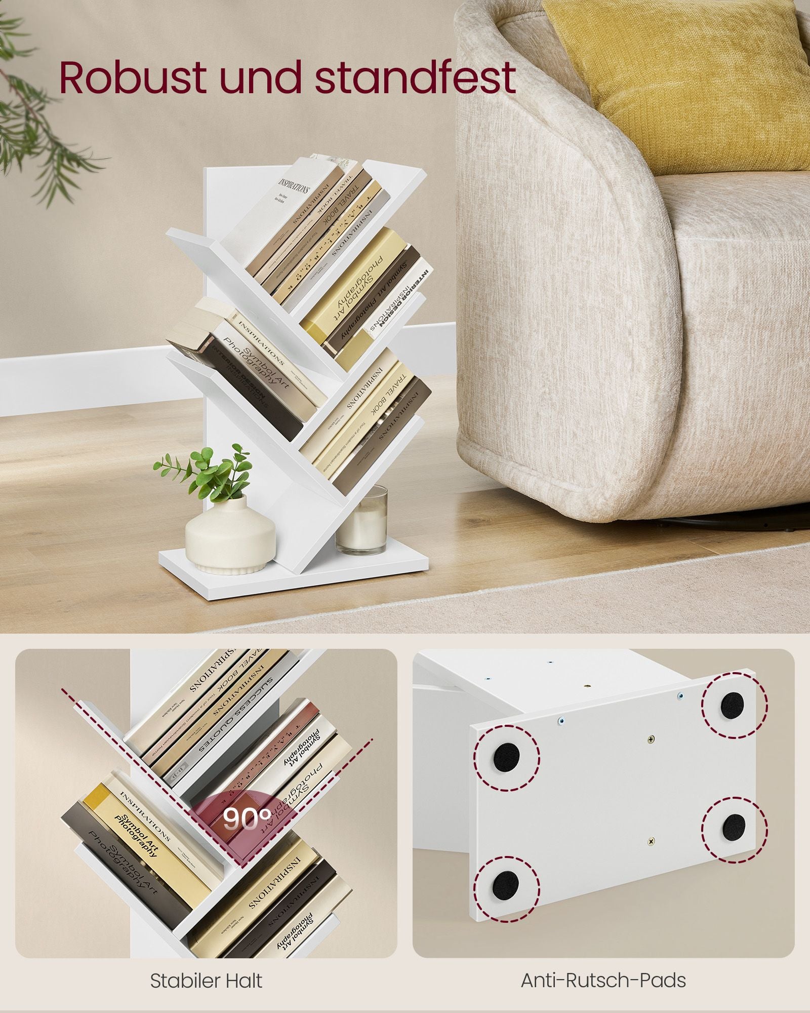 Bücherregal Baumform platzsparend wolkenweiß