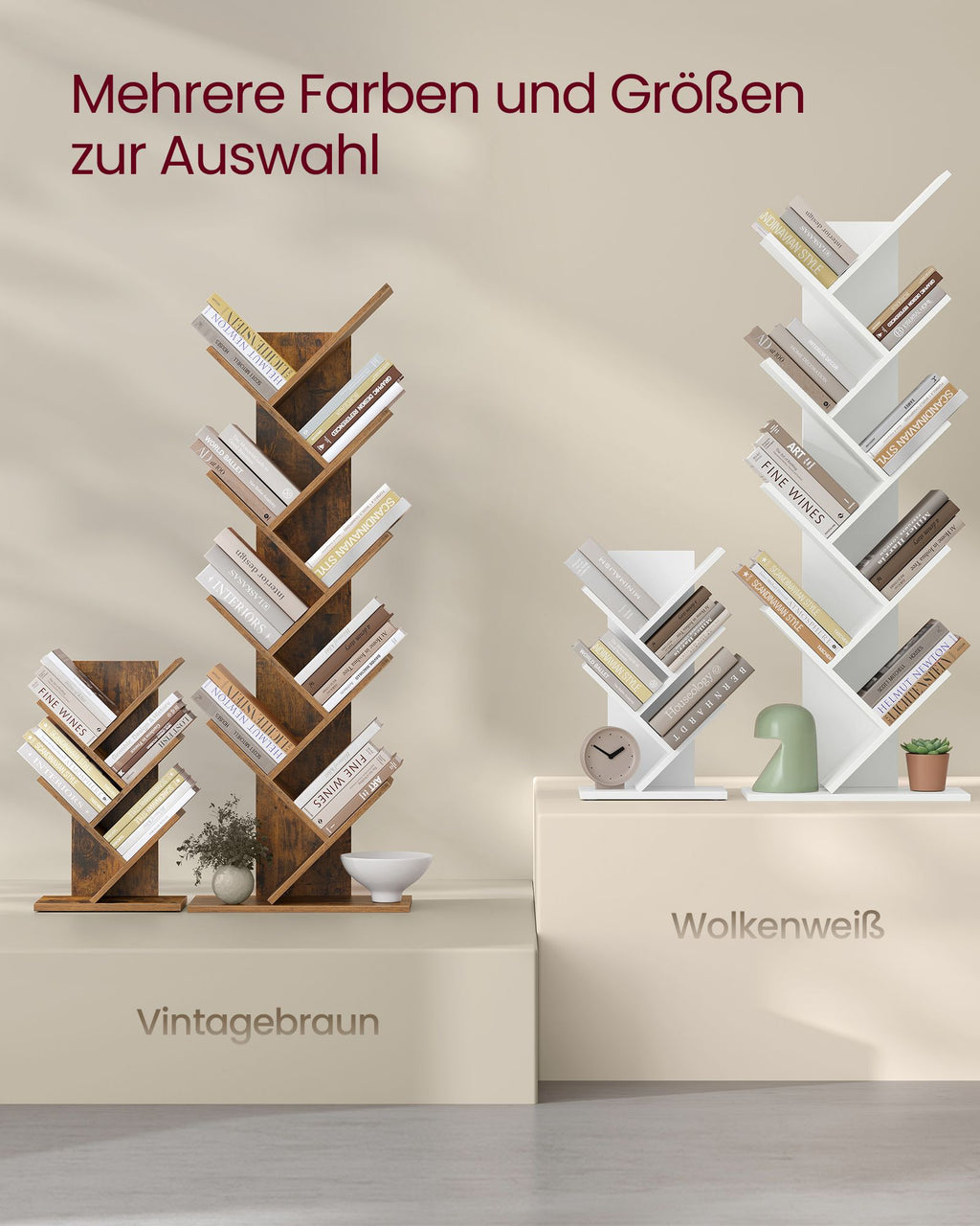 Bücherregal Baumform platzsparend wolkenweiß