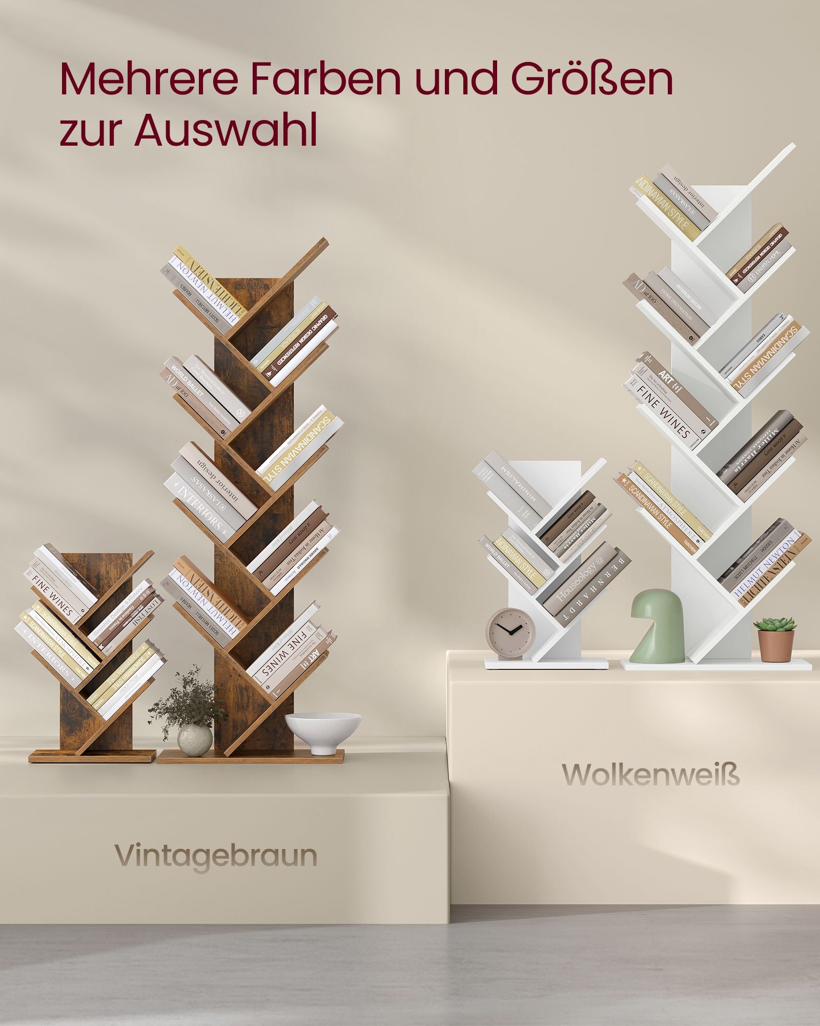 Bücherregal Baumform platzsparend wolkenweiß