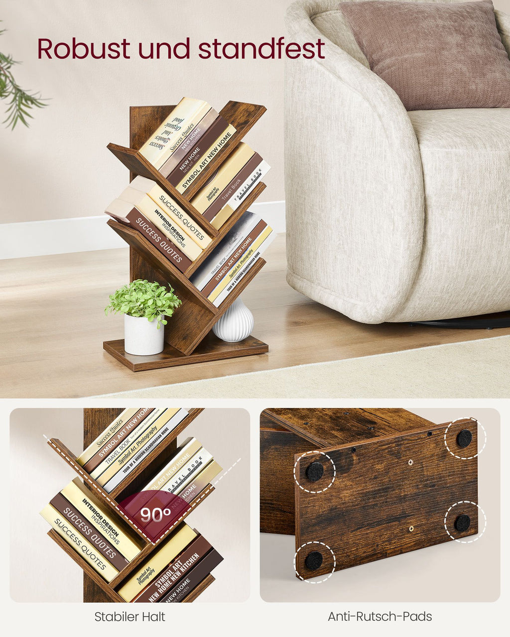 Bücherregal Baumform platzsparend vintagebraun