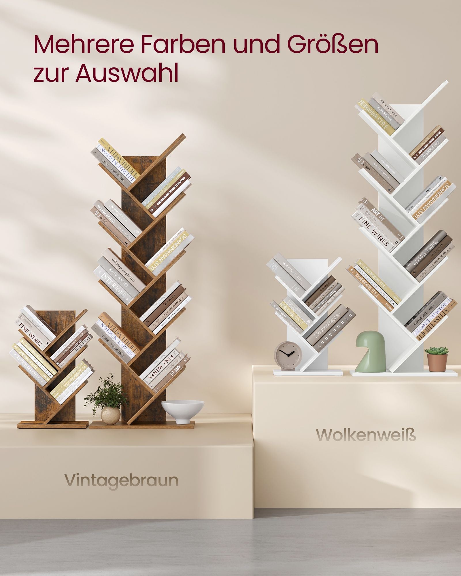 Bücherregal Baumform platzsparend vintagebraun