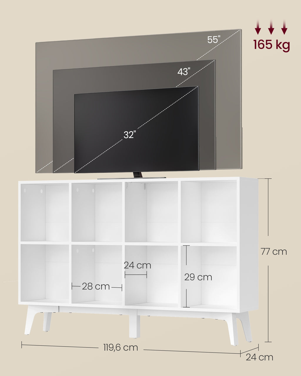 Bücherregal wolkenweiß 8 Fächer 24x119,6x77 cm