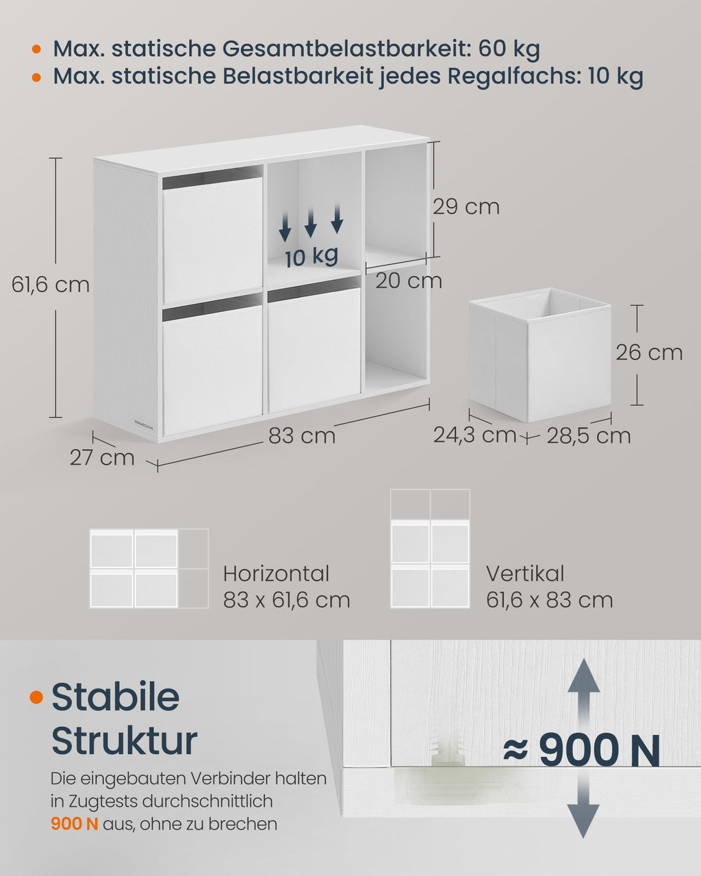Bücherregal mit 6 Fächern 27 x 83 x 61,6 cm schneeweiß