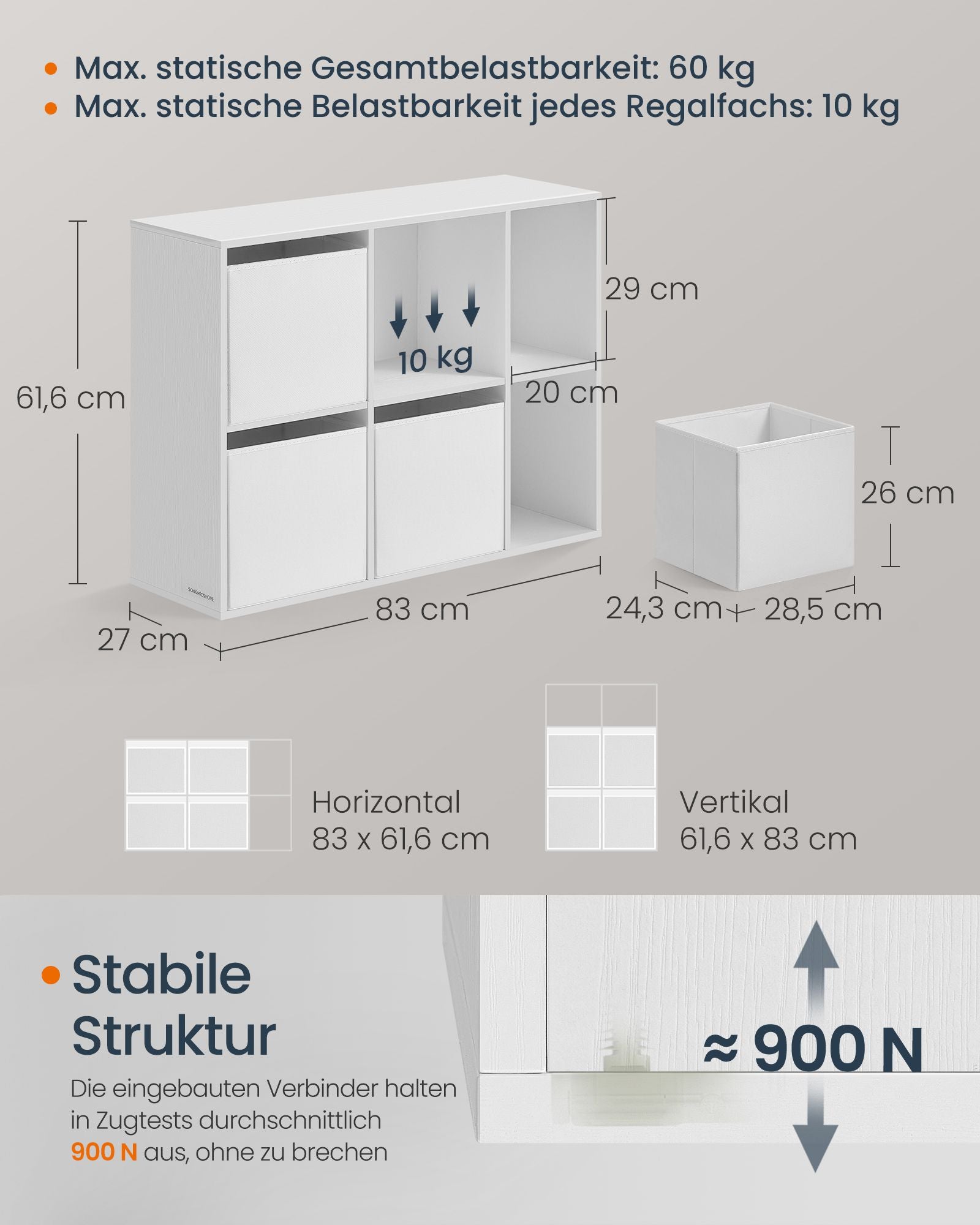 Bücherregal mit 6 Fächern 27 x 83 x 61,6 cm schneeweiß