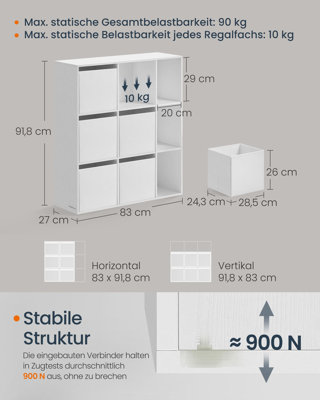 Bücherregal mit 9 Fächern 27 x 83 x 91,8 cm schneeweiß