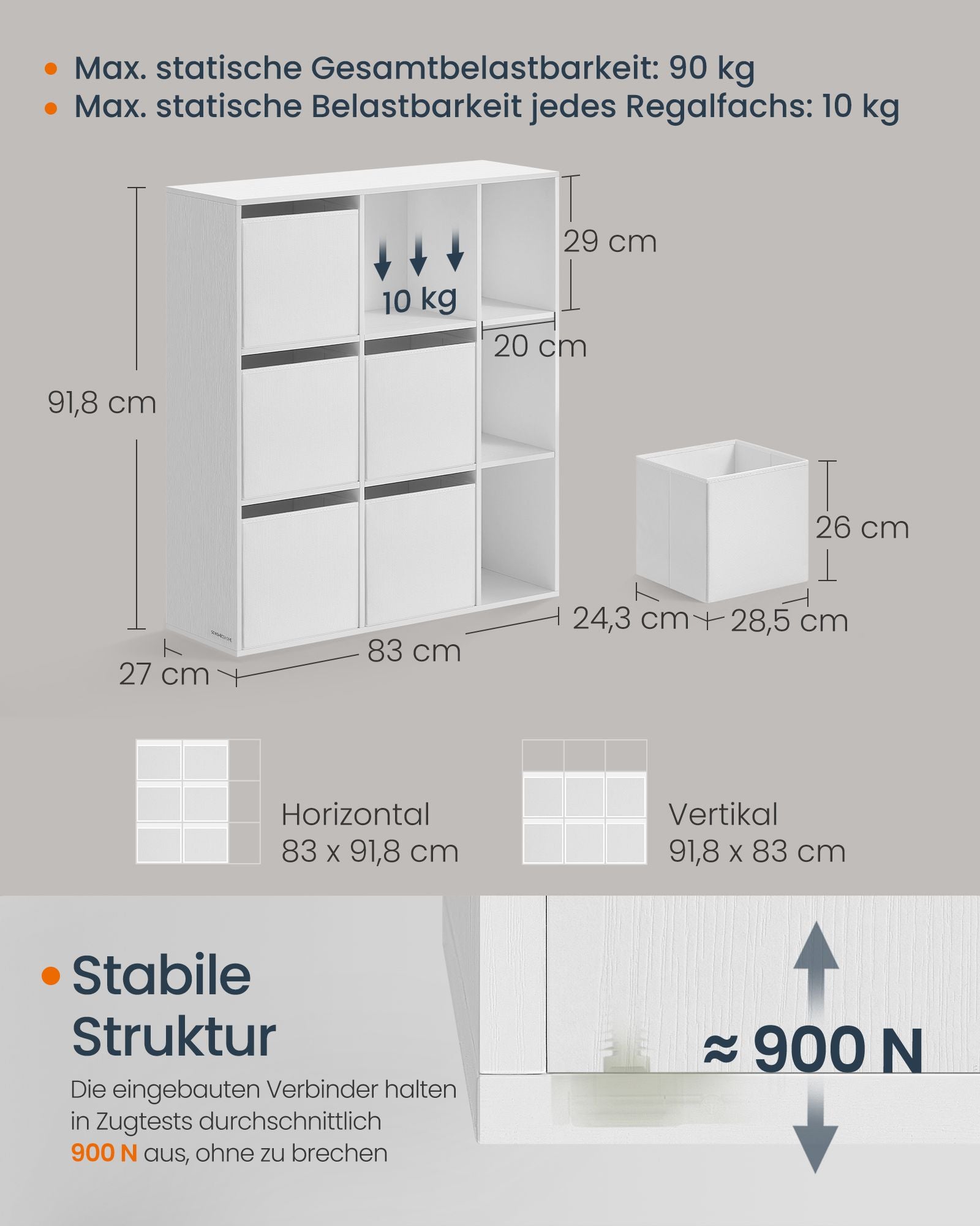 Bücherregal mit 9 Fächern 27 x 83 x 91,8 cm schneeweiß