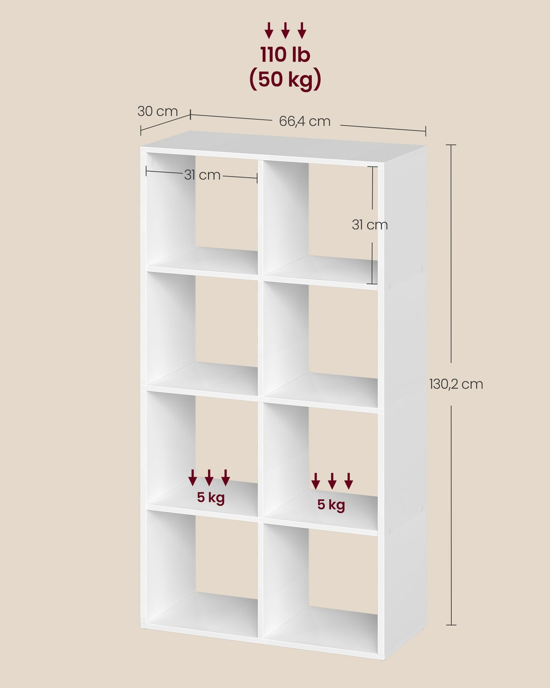 CUSTOS Kollektion - Bücherregal mit 4 Ebenen offene Fächer 30 × 98 × 130,2 cm wolkenweiß