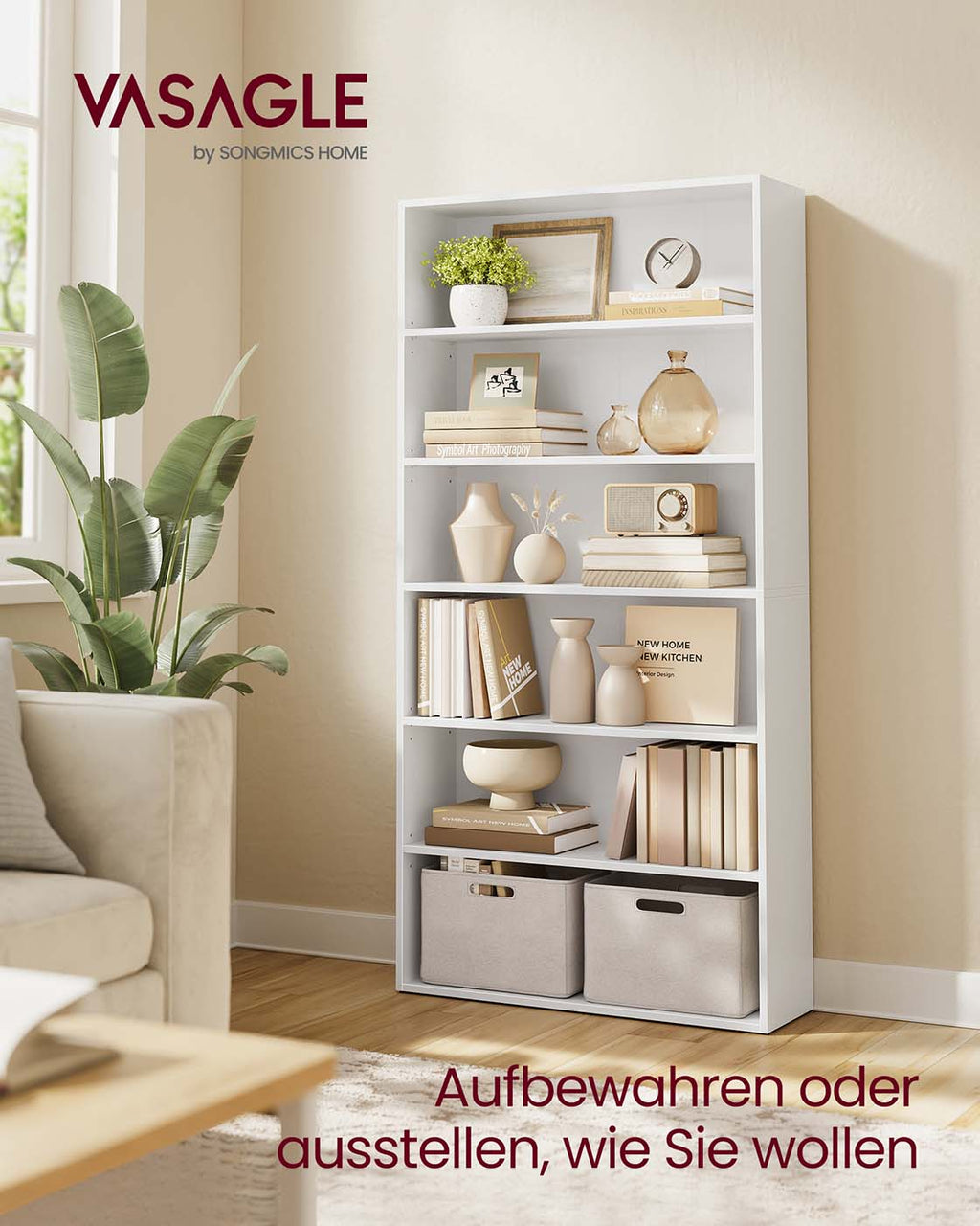 Bücherregal mit 6 offenen Fächern 24 x 80 x 160,7 cm wolkenweiß
