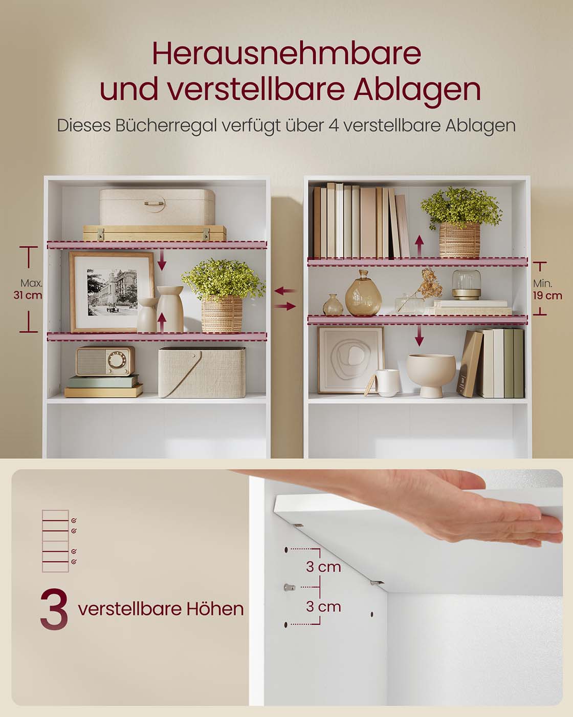 Bücherregal mit 6 offenen Fächern 24 x 80 x 160,7 cm wolkenweiß