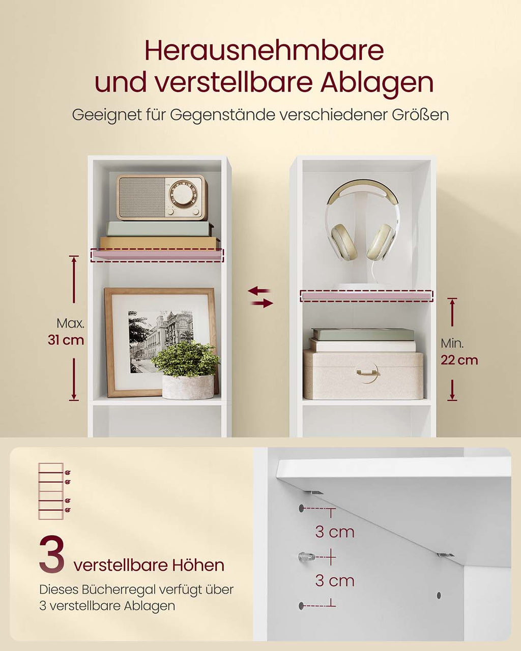Bücherregal mit 5 offenen Fächern 24 x 30,2 x 134,2 cm wolkenweiß
