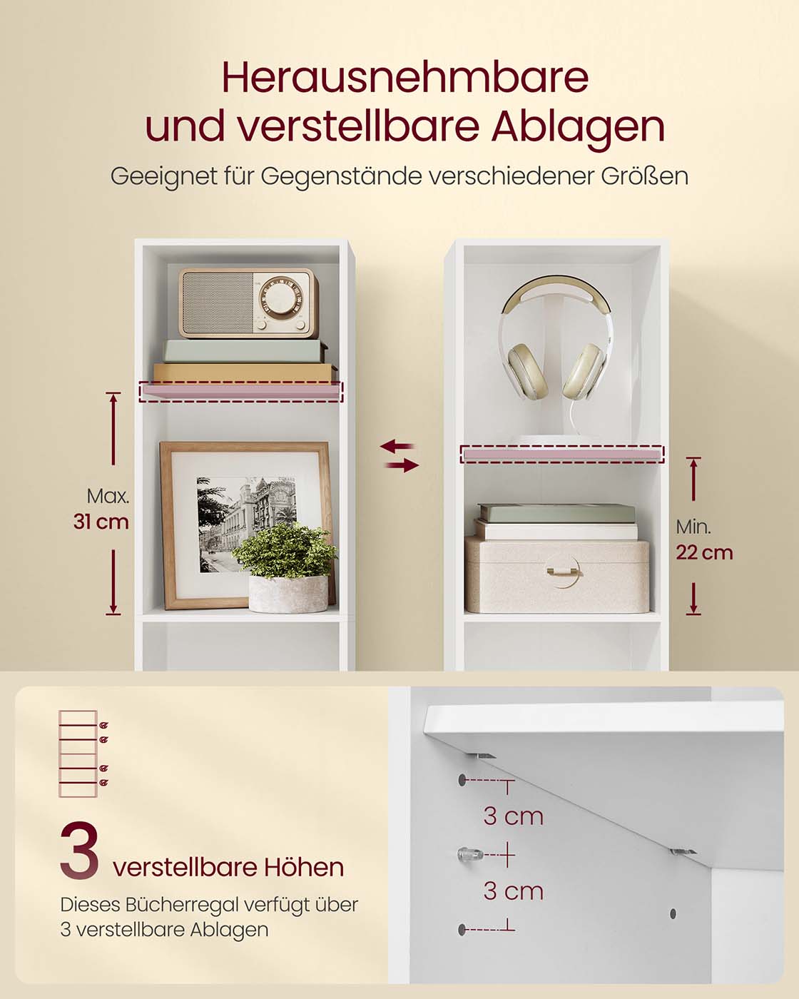 Bücherregal mit 5 offenen Fächern 24 x 30,2 x 134,2 cm wolkenweiß