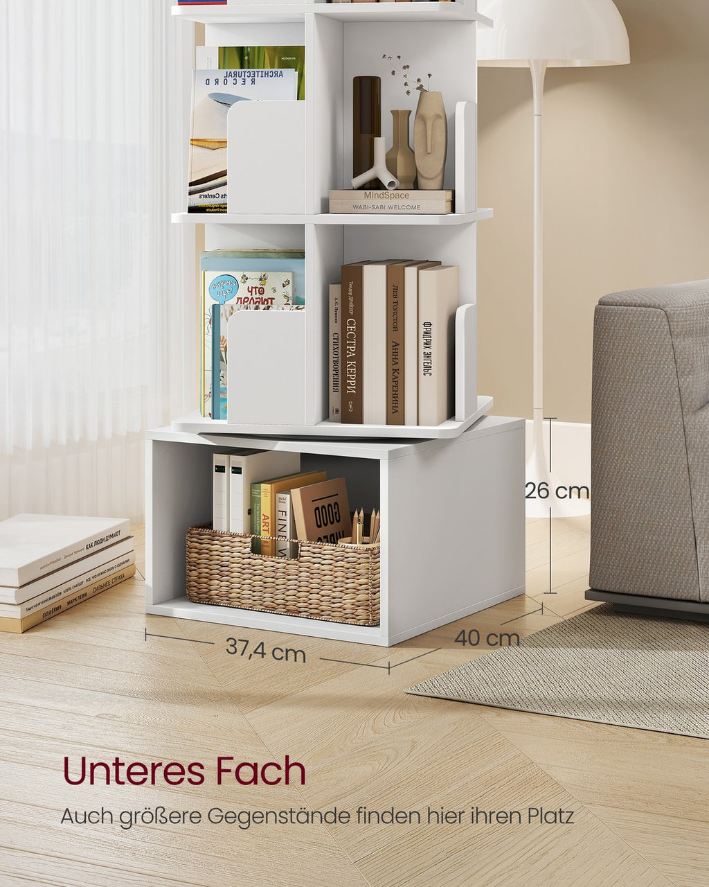 Custos Kollektion - Drehbares Bücherregal mit offenen Fächern und 5 Ebenen