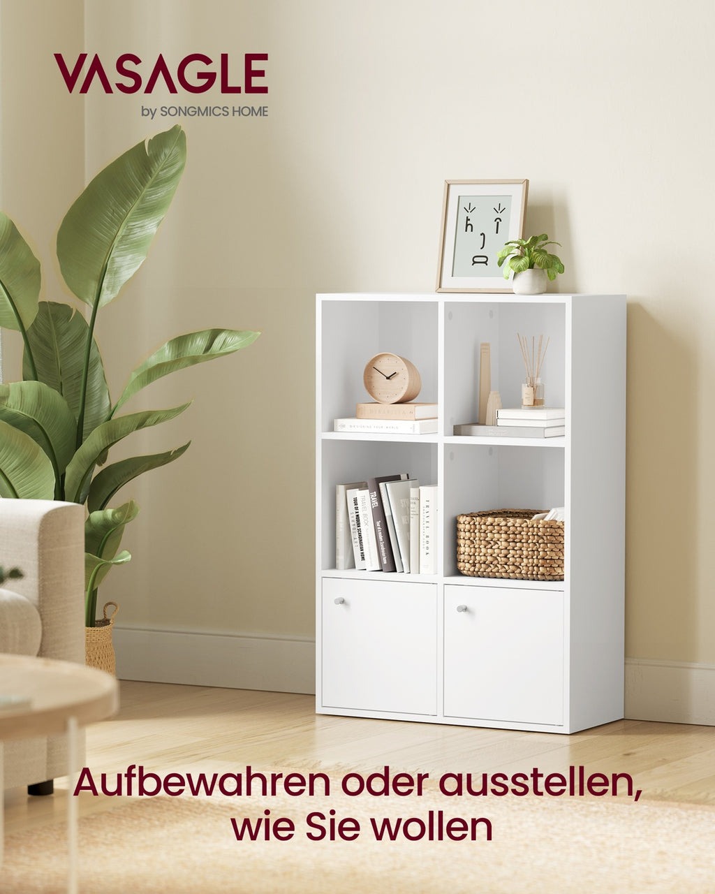 Bücherregal offen 3 Ebenen 2 Fächer mit Türen 29 × 65,8 × 97,8 cm wolkenweiß