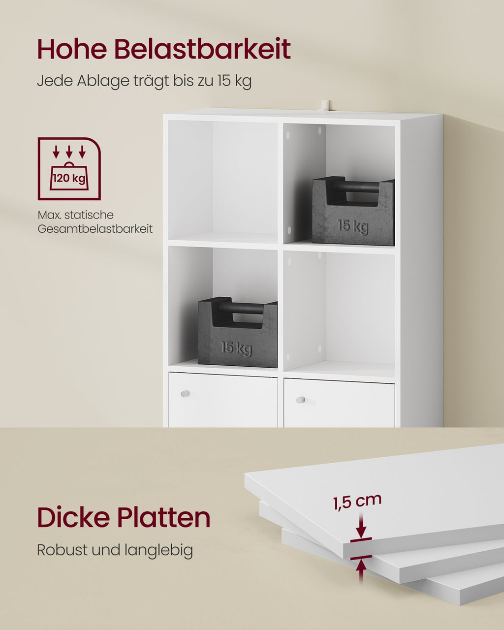 Bücherregal offen 3 Ebenen 2 Fächer mit Türen 29 × 65,8 × 97,8 cm wolkenweiß