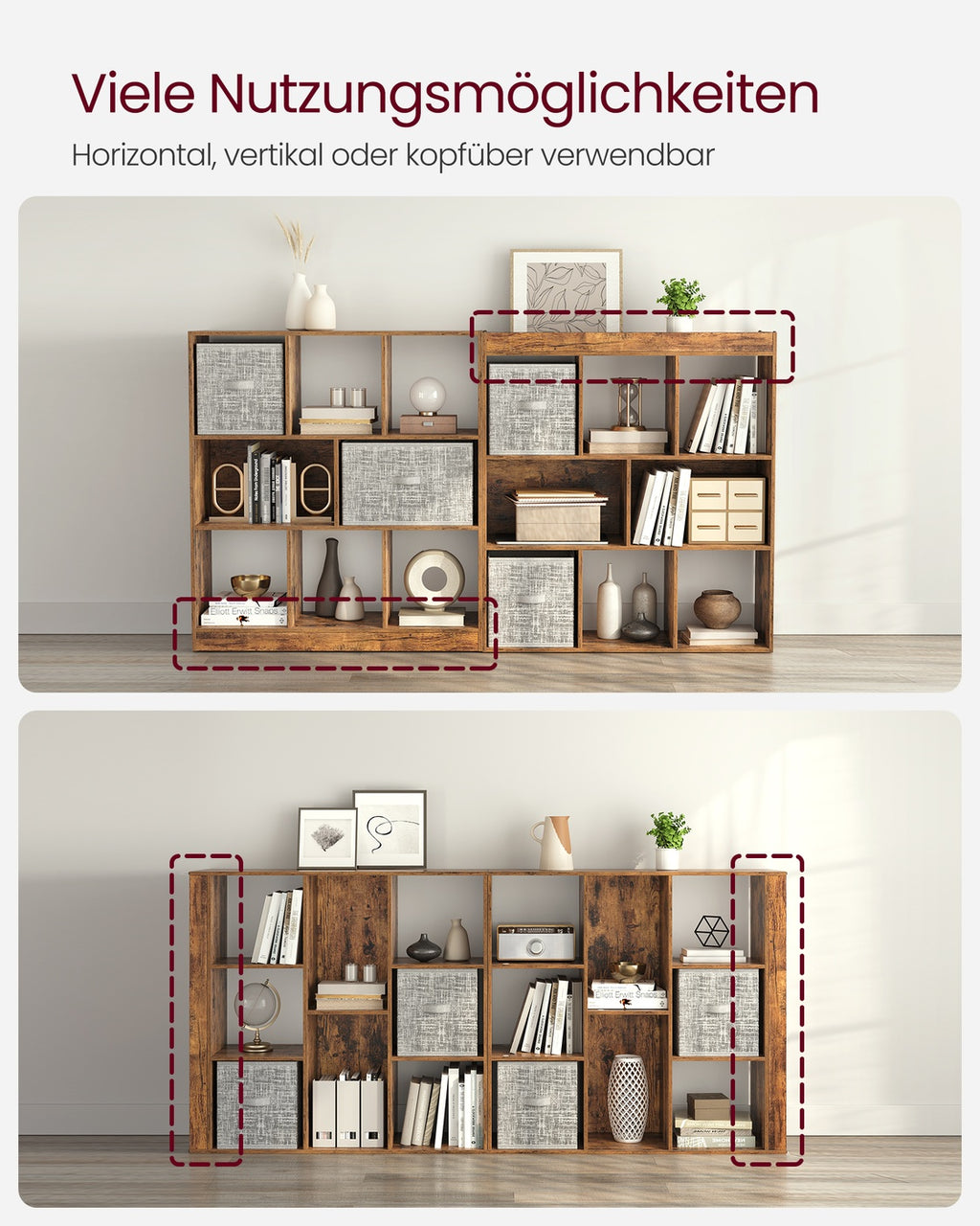 Bücherregal 97,5 x 30 x 100 cm 8 Fächer Vintage