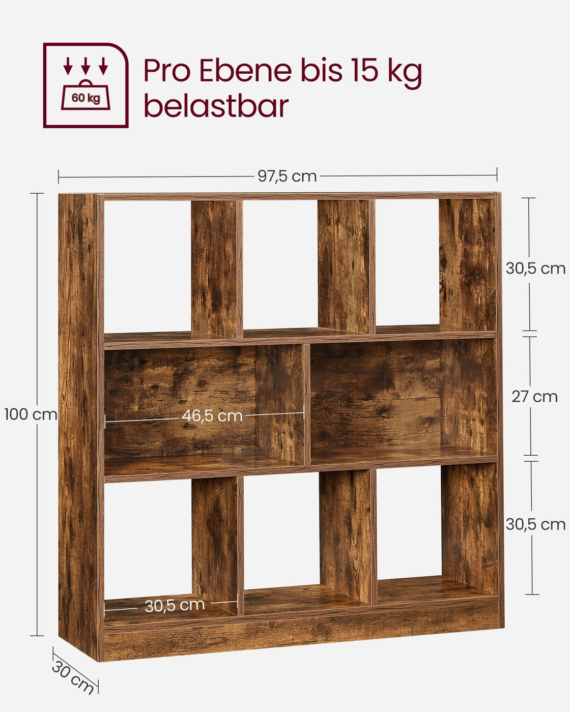Bücherregal 97,5 x 30 x 100 cm 8 Fächer Vintage