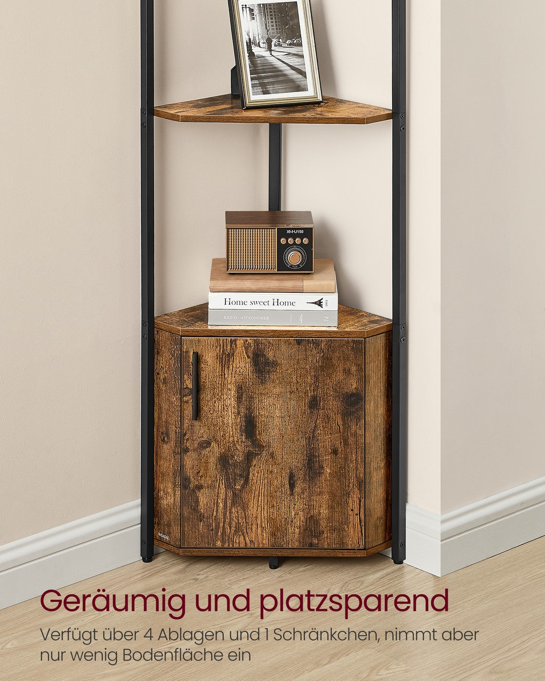 Eckregal mit 5 Ebenen vintagebraun-tintenschwarz
