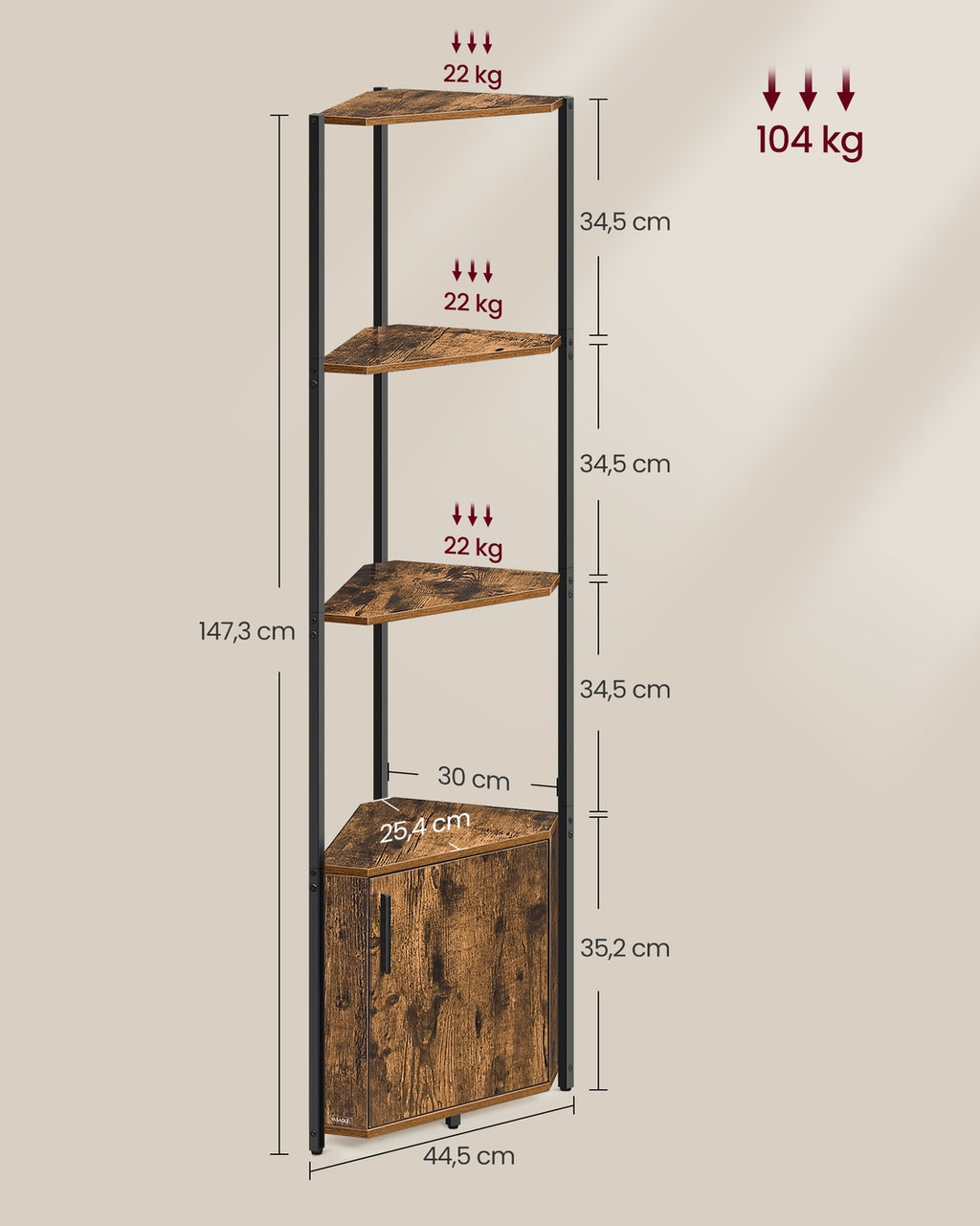 Eckregal mit 5 Ebenen vintagebraun-tintenschwarz