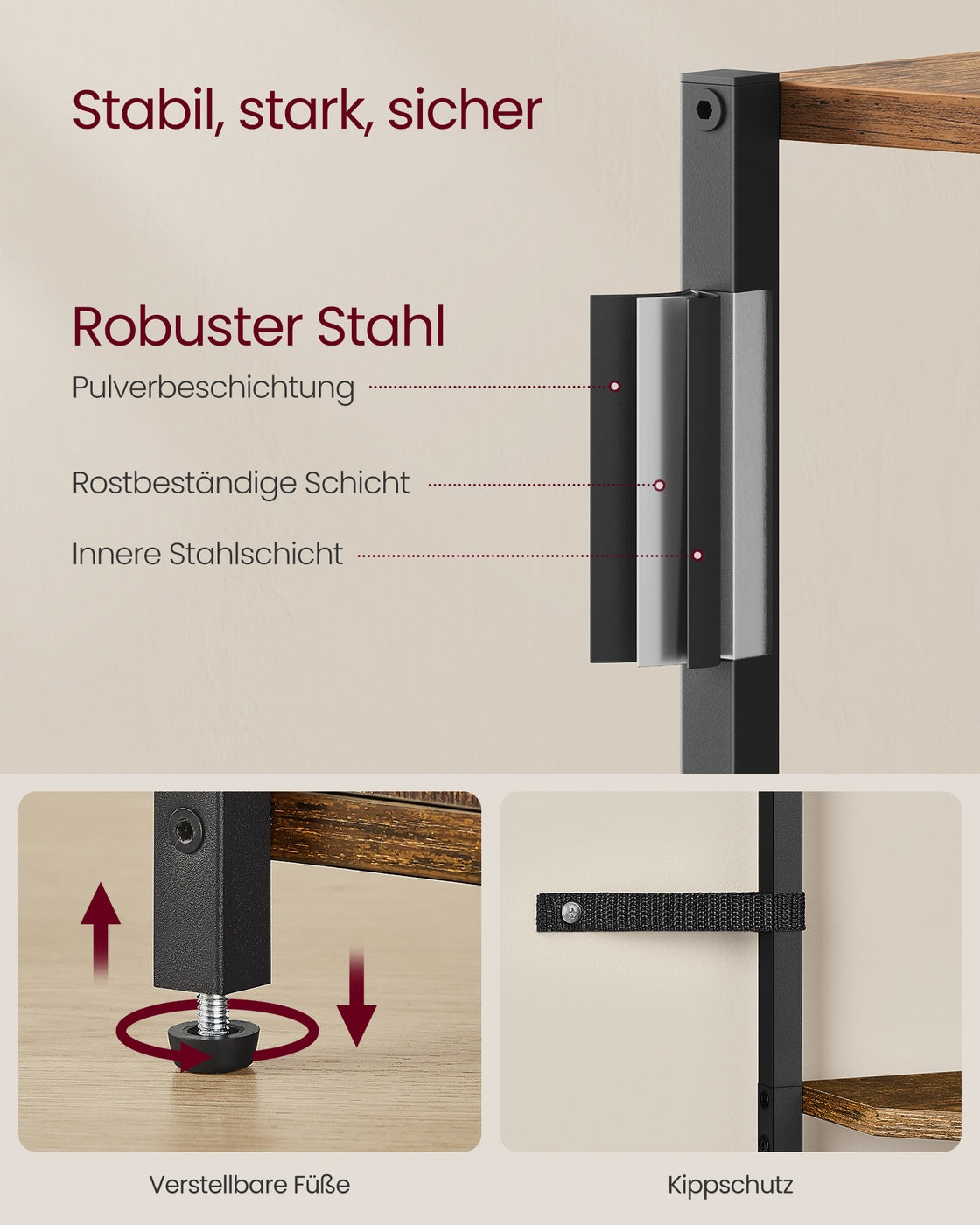Eckregal mit 5 Ebenen vintagebraun-tintenschwarz