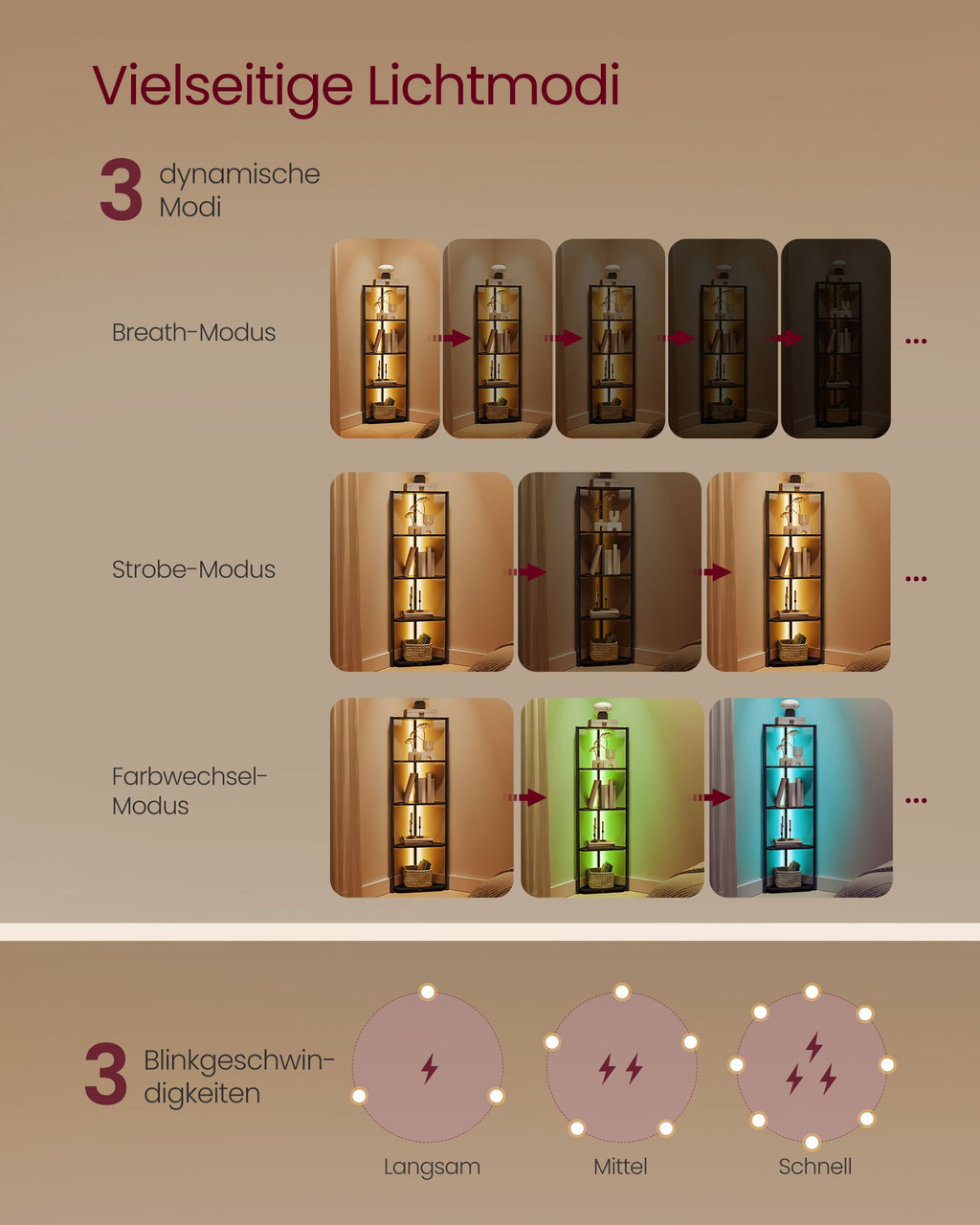 Eckregal mit 5 Ebenen und LED-Beleuchtung ebenholzschwarz