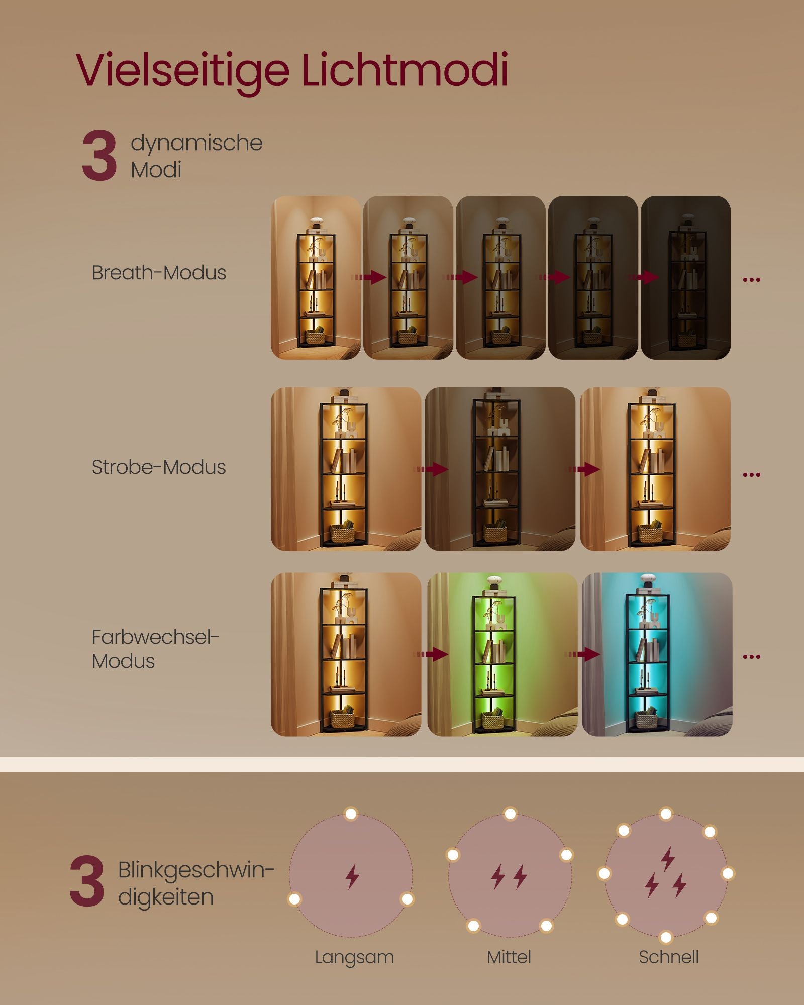 Eckregal mit 5 Ebenen und LED-Beleuchtung ebenholzschwarz