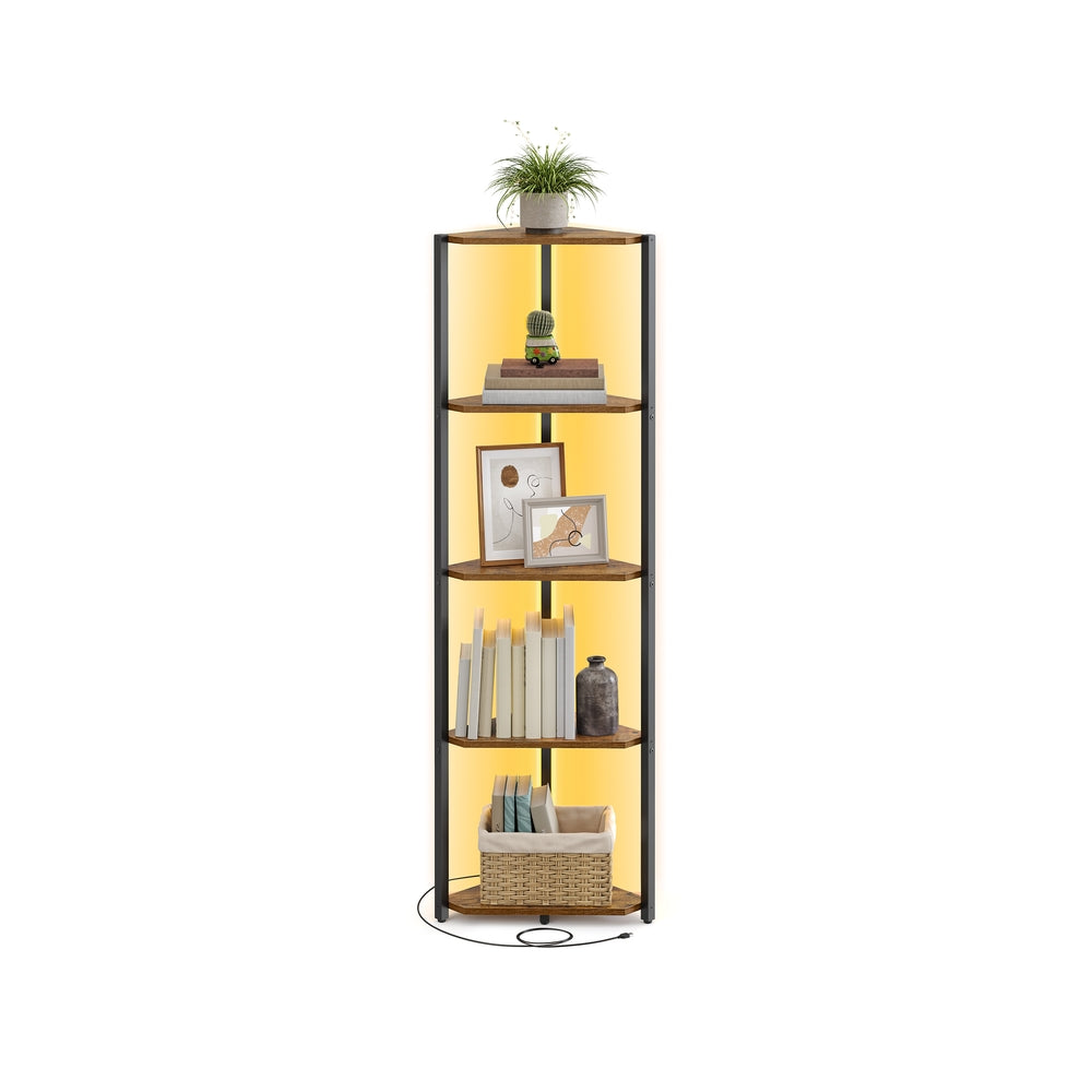 Eckregal mit 5 Ebenen und LED-Beleuchtung vintagebraun