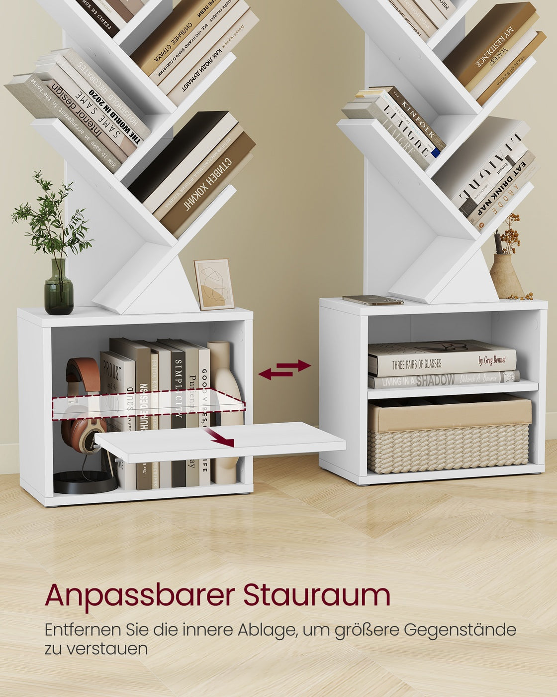 Custos Kollektion - Bücherregal in Baumform 20,3 x 38 x 123,2 cm für platzsparende Aufbewahrung wolkenweiß