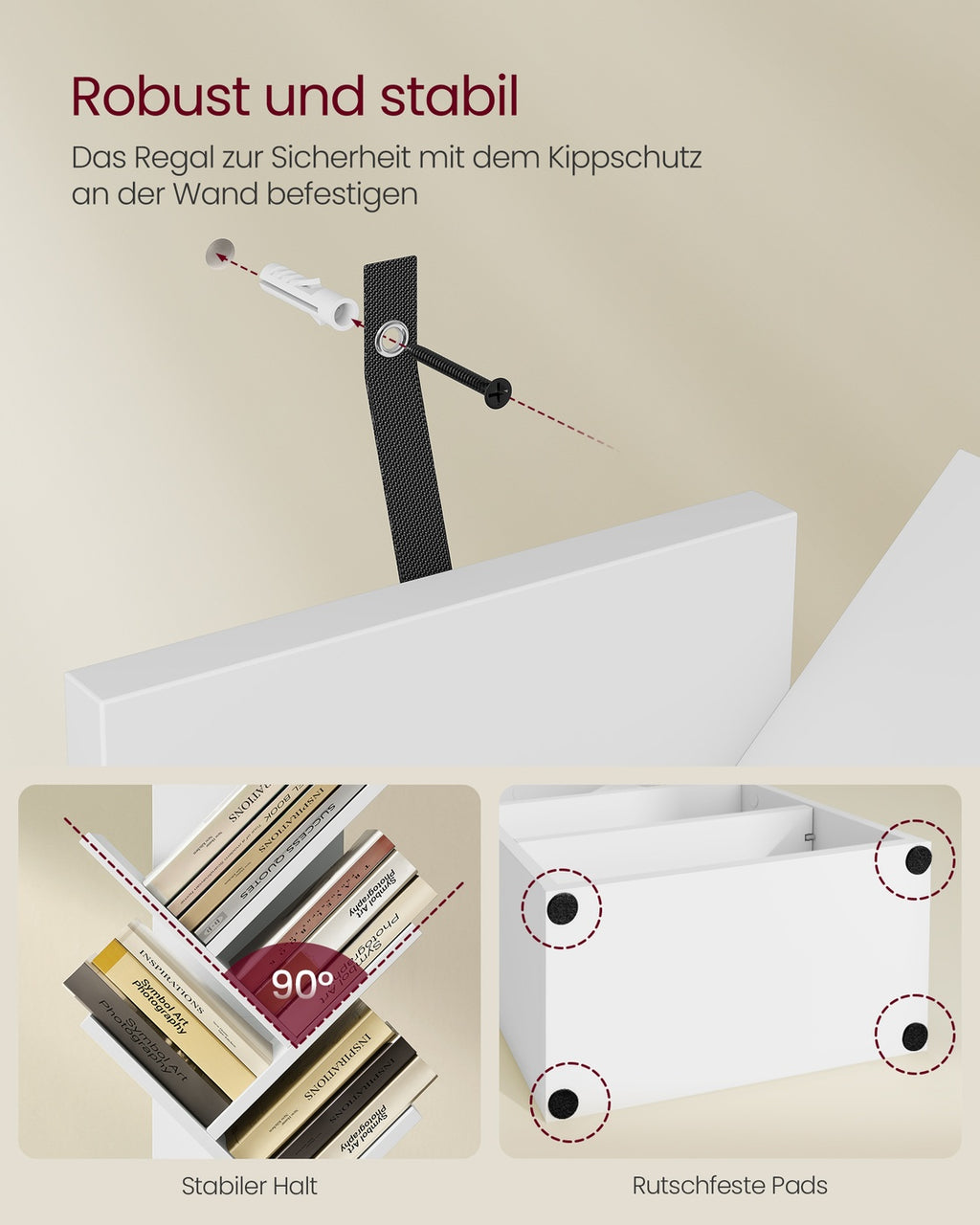 Custos Kollektion - Bücherregal in Baumform 20,3 x 38 x 123,2 cm für platzsparende Aufbewahrung wolkenweiß