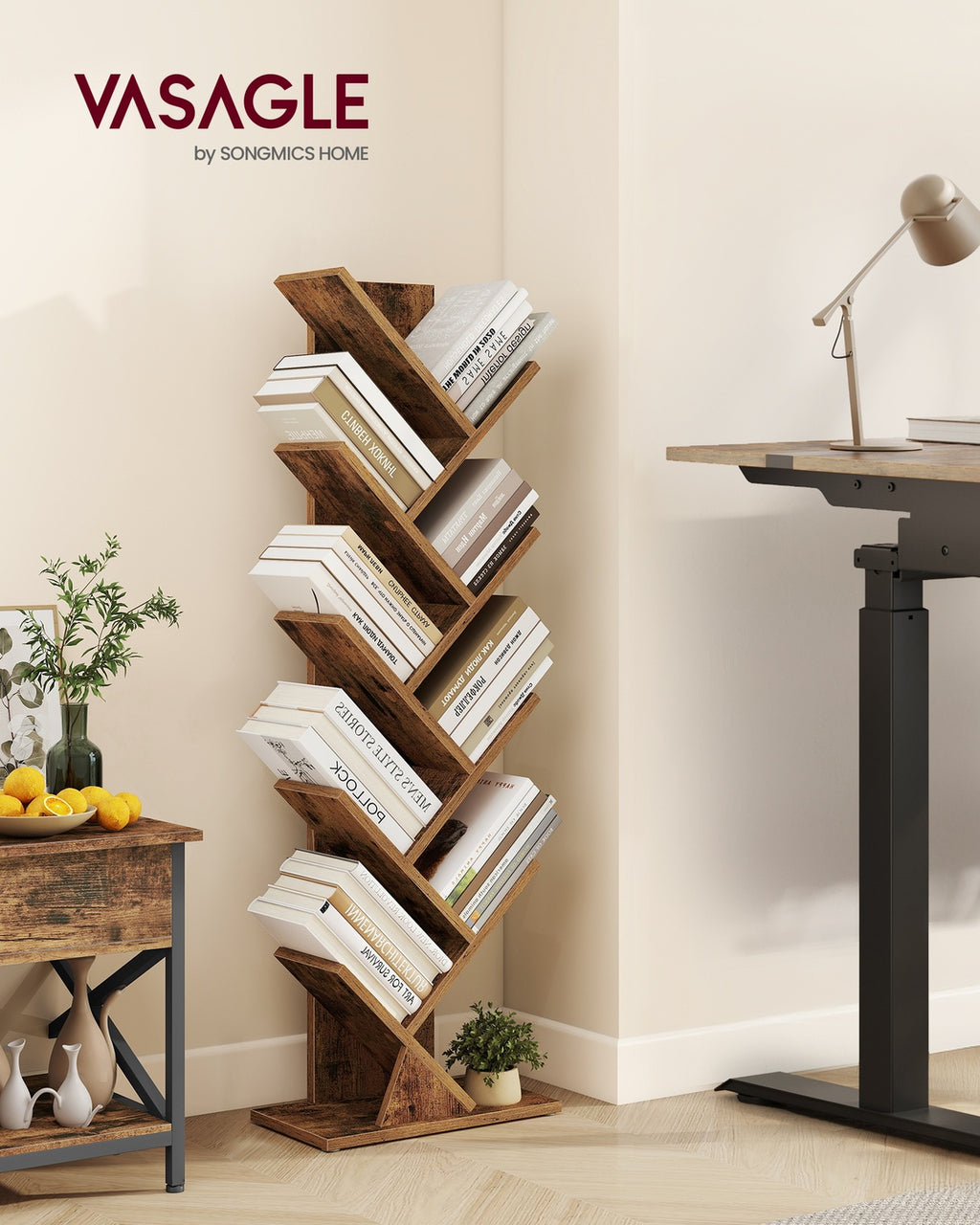 Custos Kollektion - Bücherregal in Baumform 20 x 38 x 115,2 cm für platzsparende Aufbewahrung vintagebraun