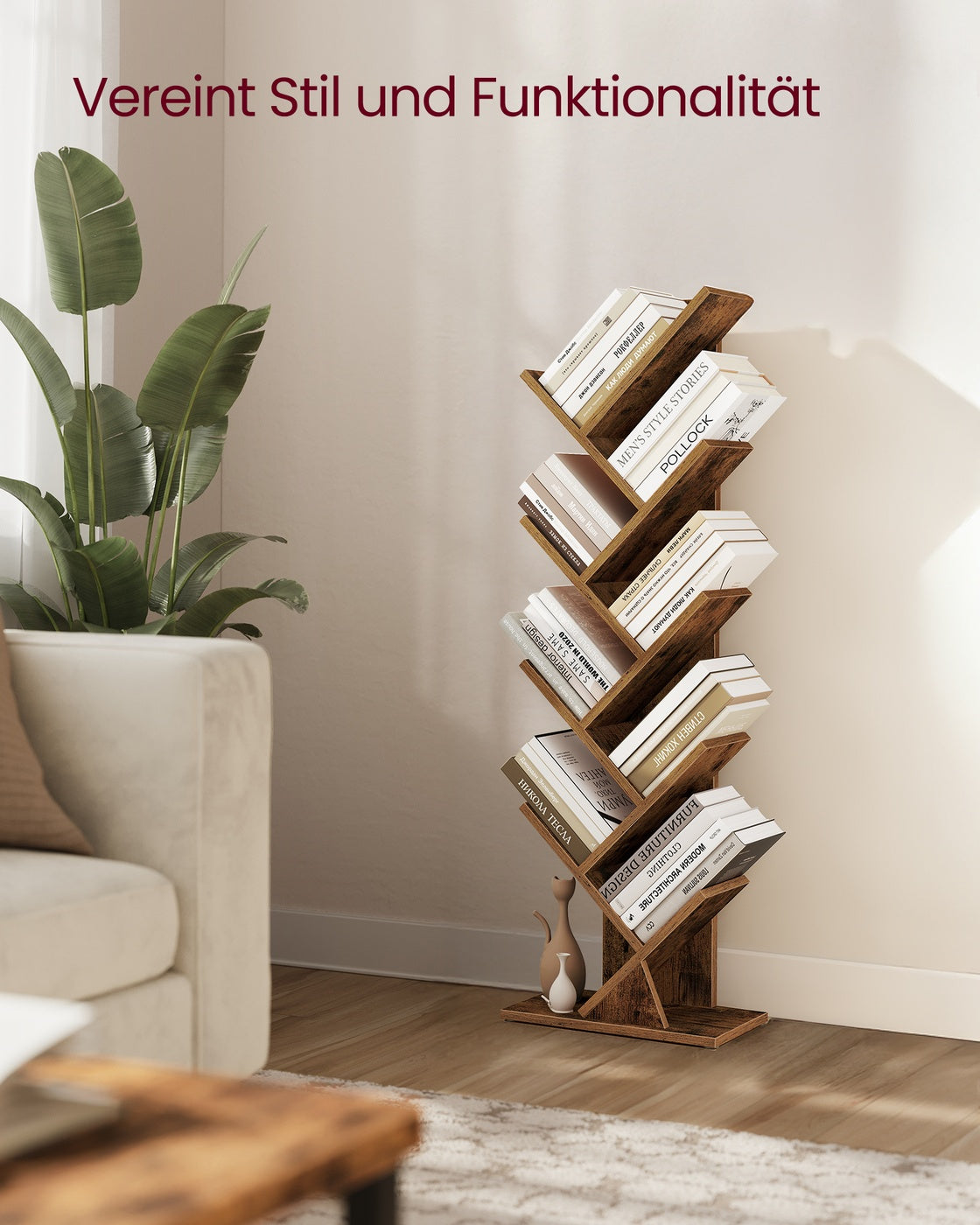 Custos Kollektion - Bücherregal in Baumform 20 x 38 x 115,2 cm für platzsparende Aufbewahrung vintagebraun
