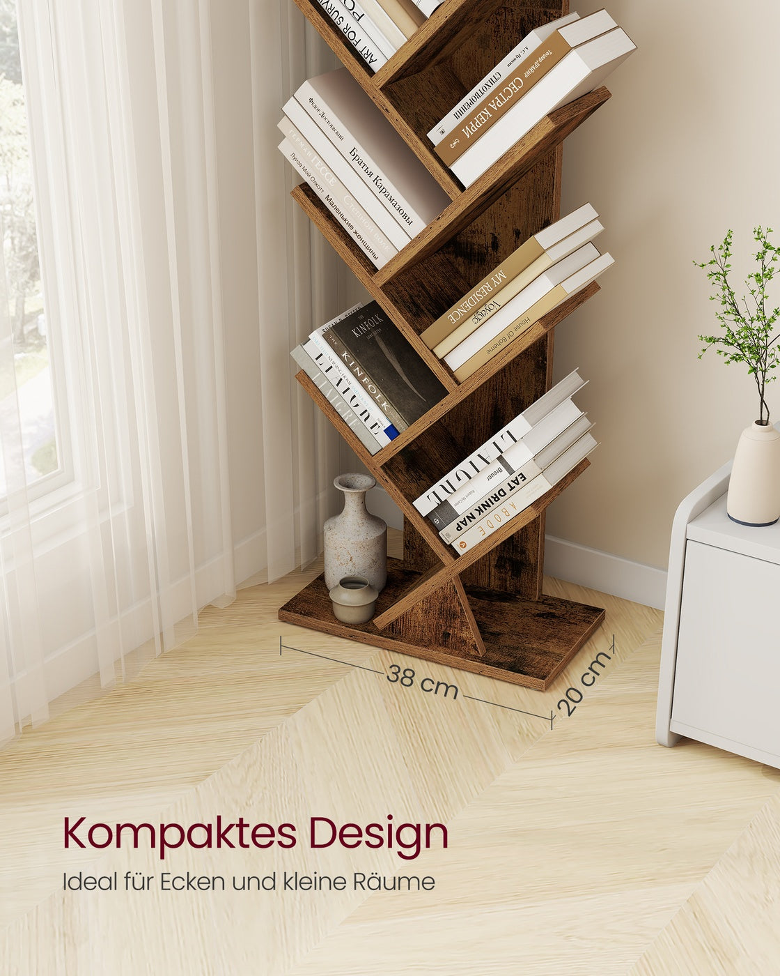 Custos Kollektion - Bücherregal in Baumform 20 x 38 x 115,2 cm für platzsparende Aufbewahrung vintagebraun