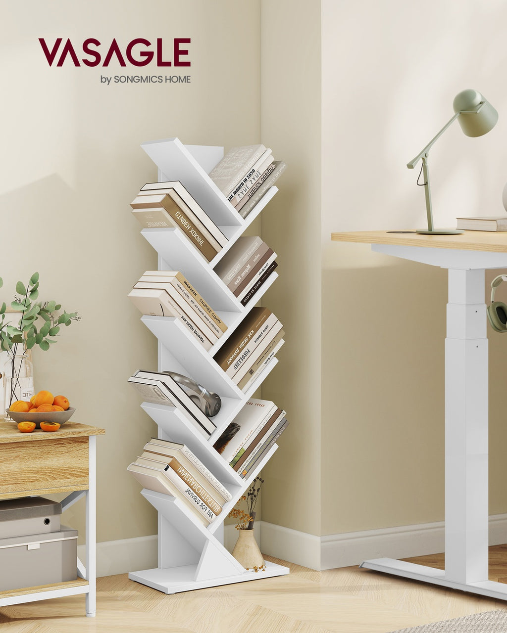 Custos Kollektion - Bücherregal in Baumform 20 x 38 x 115,2 cm für platzsparende Aufbewahrung wolkenweiß
